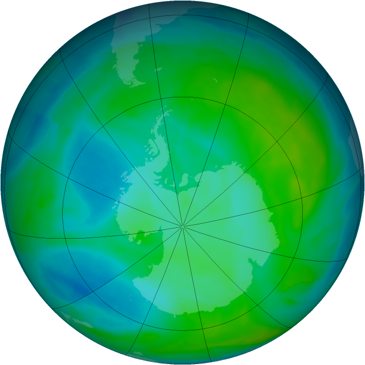 Antarctic ozone map for 30 December 2013